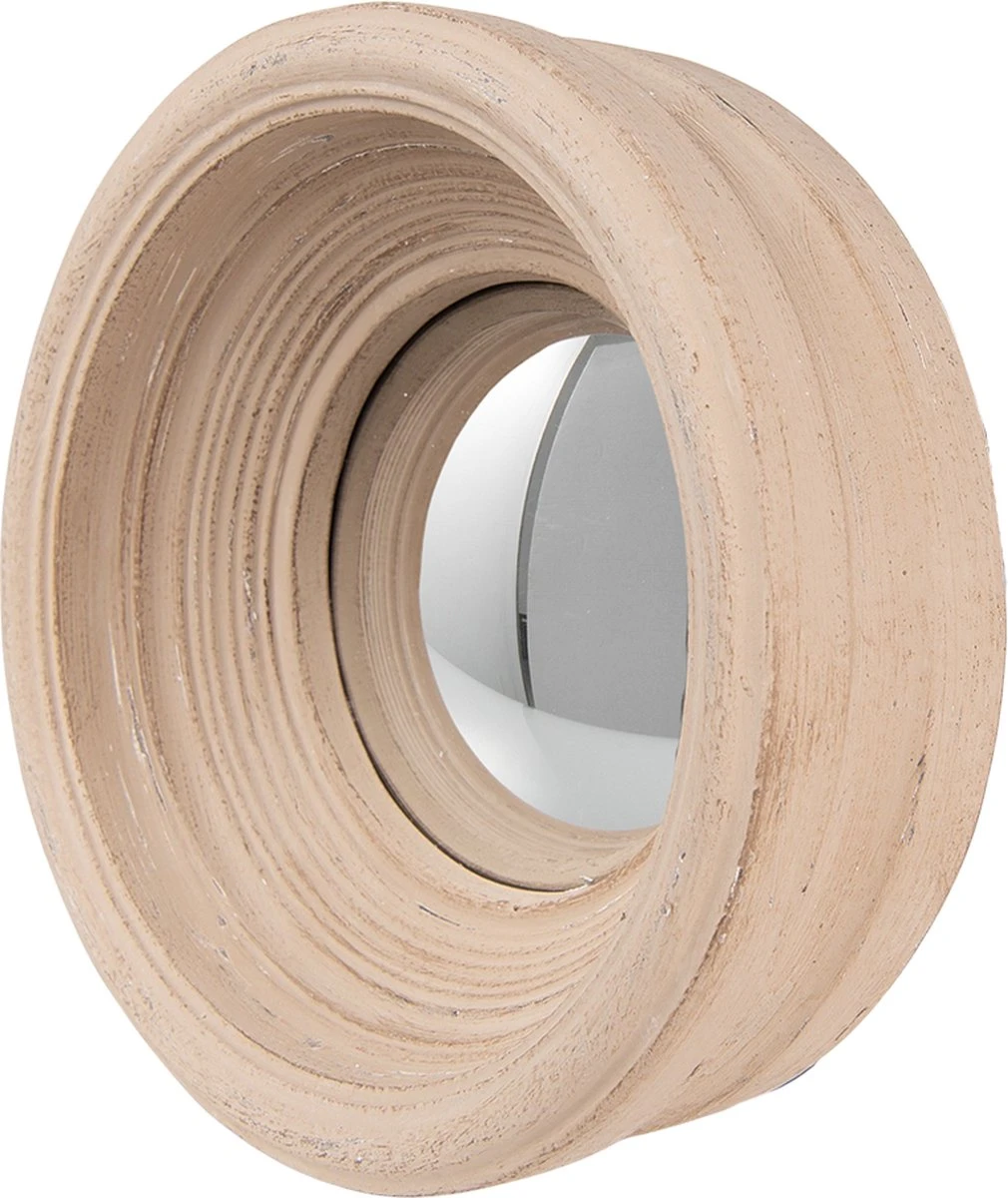 Clayre & Eef Spiegel Ø 24 Cm Beige Kunststof Rond Grote Spiegel Wand Spiegel Muur Spiegel 4 Clayre & Eef Spiegel Ø 24 Cm Beige Kunststof Rond Grote Spiegel Wand Spiegel Muur Spiegel - Afbeelding 2