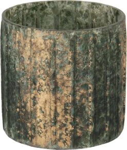 Clayre & Eef Theelichthouder Ø 10x10 Cm Groen Glas Rond Waxinelichthouder Windlichthouder