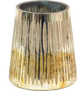 Clayre & Eef Theelichthouder Ø 7x10 Cm Goudkleurig Glas Waxinelichthouder Windlichthouder