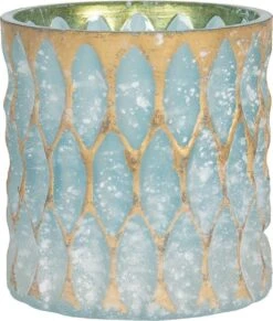 Clayre & Eef Theelichthouder Ø 10x10 Cm Blauw Glas Rond Waxinelichthouder Windlichthouder