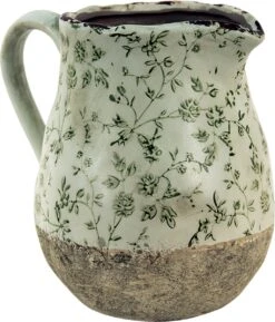Clayre & Eef Decoratieve Schenkkan 2300 Ml Groen Wit Keramiek Bladeren Waterkan Kan -Clayre & Eef 1025x1200 1