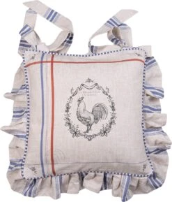 Clayre & Eef Kussenhoes Stoelkussen 40x40 Cm Beige Katoen Haan Sierkussen Kussensloop