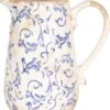 Clayre & Eef Decoratieve Schenkkan 1000 Ml Wit Blauw Keramiek Rond Bladeren Waterkan Schenkkan Vaas -Clayre & Eef 1026x1200