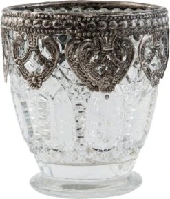 Theelicht Zilverkleurig Ø7x8cm Met Metalen Rand Clayre&Eef