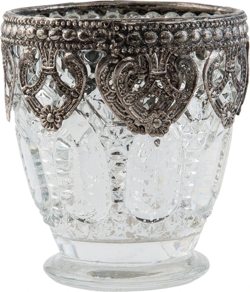 Theelicht Zilverkleurig Ø7x8cm Met Metalen Rand Clayre&Eef 3 Theelicht Zilverkleurig Ø7x8cm Met Metalen Rand Clayre&Eef