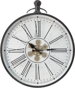 Clayre & Eef Wandklok 60x80 Cm Wit Zwart MDF Ijzer Rond Muurklok Hangklok Keukenklok -Clayre & Eef 1029x1200 5