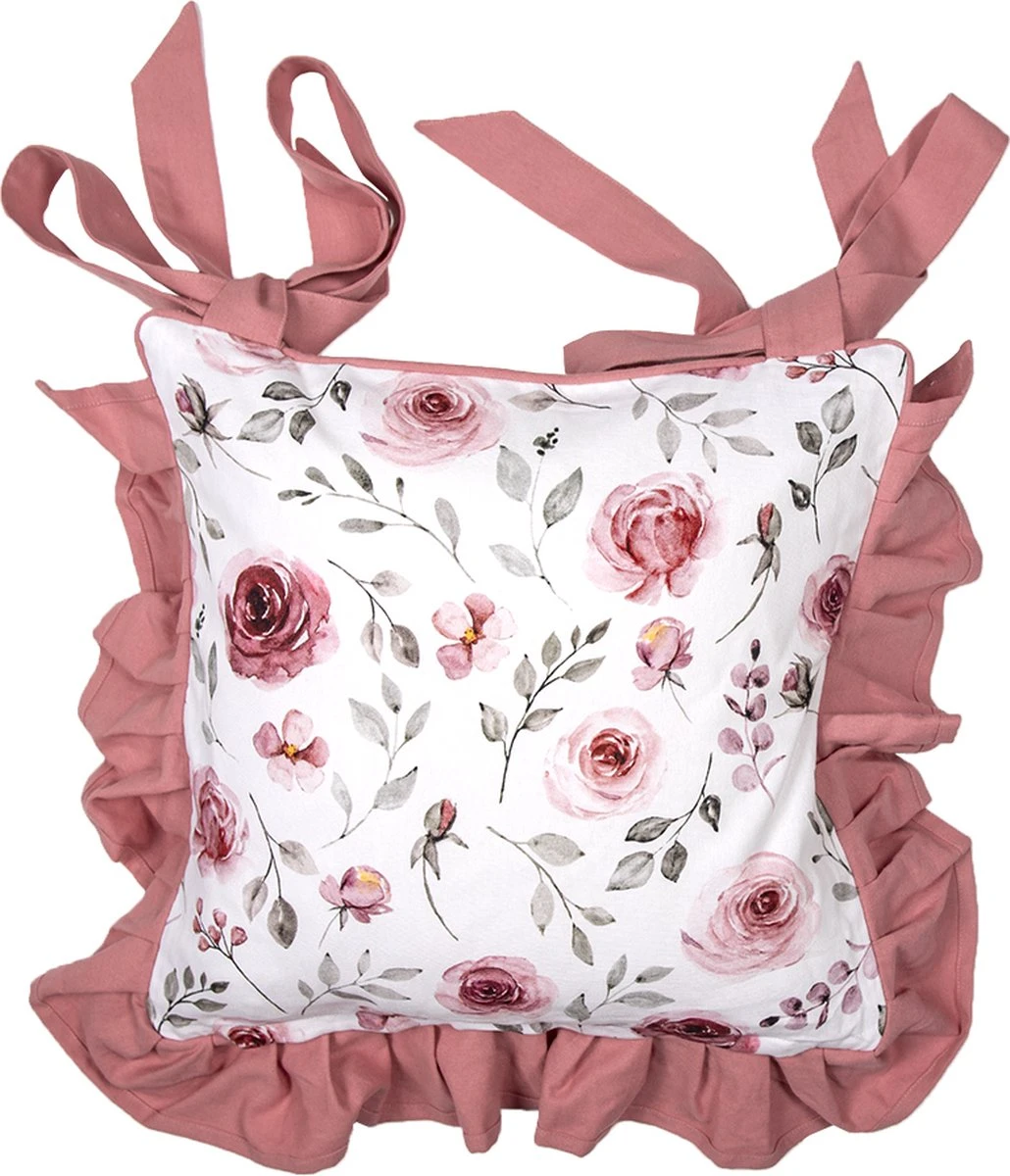 Clayre & Eef Kussenhoes Stoelkussen 40x40 Cm Wit Roze Katoen Vierkant Rozen Sierkussen Kussensloop Kussenbeschermer 3 Clayre & Eef Kussenhoes Stoelkussen 40x40 Cm Wit Roze Katoen Vierkant Rozen Sierkussen Kussensloop Kussenbeschermer