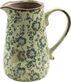 Clayre & Eef Vaas 1000 Ml Groen Keramiek Bloemen Decoratie Vaas Decoratie Pot Bloempot Binnen