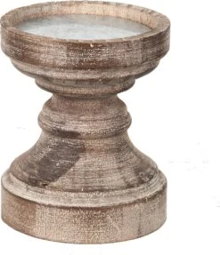 Clayre & Eef Kandelaar Ø 14x16 Cm Bruin Hout Kaarsenstandaard