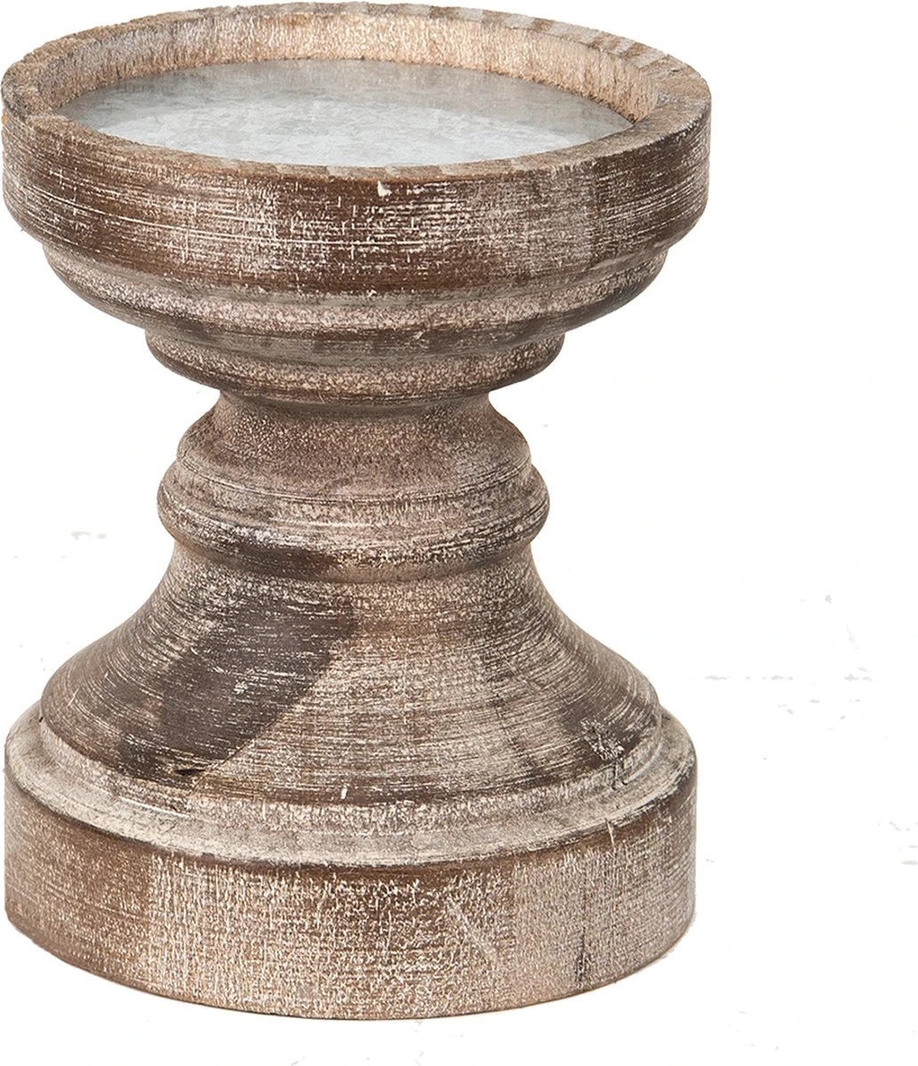 Clayre & Eef Kandelaar Ø 14x16 Cm Bruin Hout Kaarsenstandaard 3 Clayre & Eef Kandelaar Ø 14x16 Cm Bruin Hout Kaarsenstandaard