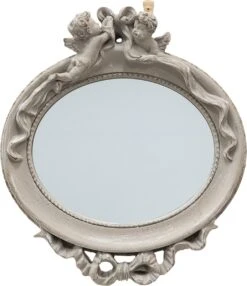 Clayre & Eef Spiegel Engel 28x33 Cm Grijs Beige Hout Glas Passpiegel Grote Spiegel Wand Spiegel