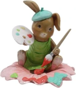 Clayre & Eef Beeld Konijn 15x15x15 Cm Bruin Groen Kunststof Woonaccessoires Pasen Paashaas