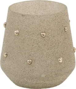 Clayre & Eef Theelichthouder Ø 11x11 Cm Beige Glas Rond Hart Waxinelichthouder Windlichthouder