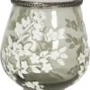 Clayre & Eef Theelichthouder Ø 12x13 Cm Groen Wit Glas Metaal Bloemen Waxinelichthouder Windlichthouder -Clayre & Eef 1037x1200
