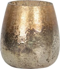 Clayre & Eef Theelichthouder Ø 9x10 Cm Goudkleurig Glas Waxinelichthouder Windlichthouder -Clayre & Eef 1046x1200