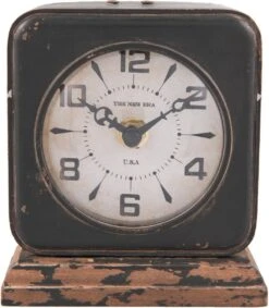 Clayre & Eef Tafelklok 11x12 Cm Bruin Ijzer Vierkant Tafelklokken Binnen Staand Klokje Tafelklokje -Clayre & Eef 1047x1200