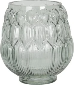 Clayre & Eef Vaas Ø 14x16 Cm Groen Glas Rond Glazen Vaas Bloempot Binnen