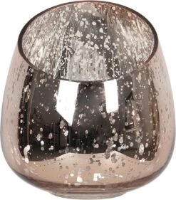 Clayre & Eef Theelichthouder Ø 14x16 Cm Roze Glas Rond Waxinelichthouder Windlichthouder