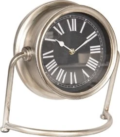 Clayre & Eef Tafelklok 30x13x28 Cm Zilverkleurig Hout Metaal Rond Tafelklokken Binnen Staand Klokje Tafelklokje -Clayre & Eef 1056x1200 5