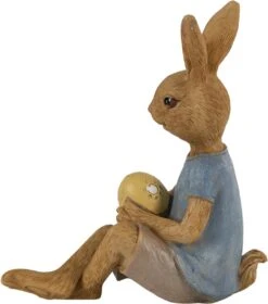 Clayre & Eef Beeld Konijn 10x6x12 Cm Bruin Blauw Kunststof Woonaccessoires Paashaas Pasen -Clayre & Eef 1057x1200