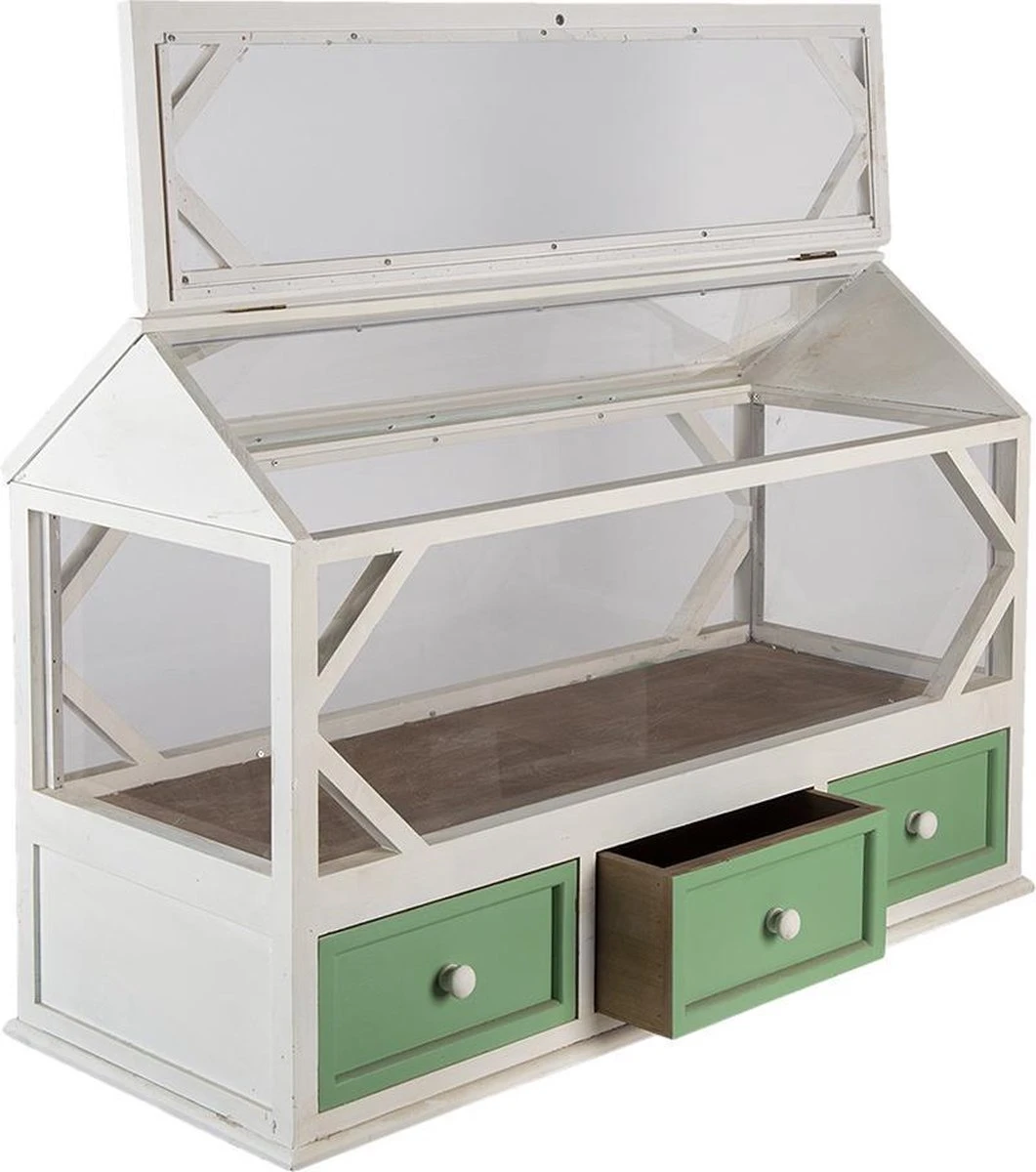 Clayre & Eef Decoratie Kweekkastje 76x33x51 Cm Wit Groen Hout Glas Rechthoek Kweekkas 6 Clayre & Eef Decoratie Kweekkastje 76x33x51 Cm Wit Groen Hout Glas Rechthoek Kweekkas - Afbeelding 4