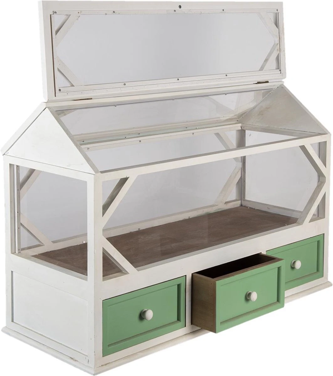 Clayre & Eef Decoratie Kweekkastje 76x33x51 Cm Wit Groen Hout Glas Rechthoek Kweekkas 10 Clayre & Eef Decoratie Kweekkastje 76x33x51 Cm Wit Groen Hout Glas Rechthoek Kweekkas - Afbeelding 8