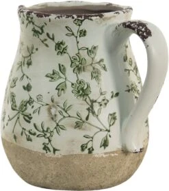 Clayre & Eef Decoratieve Schenkkan 1100 Ml Groen Wit Keramiek Bladeren Waterkan Kan -Clayre & Eef 1064x1200 1