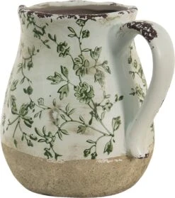 Clayre & Eef Decoratieve Schenkkan 1100 Ml Groen Wit Keramiek Bladeren Waterkan Kan -Clayre & Eef 1064x1200