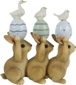 Clayre & Eef Beeld Konijn 12 Cm Bruin Blauw Kunststof Woonaccessoires Pasen Paashaas