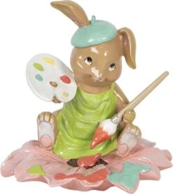 Clayre & Eef Beeld Konijn 15x15x15 Cm Bruin Groen Kunststof Woonaccessoires Pasen Paashaas -Clayre & Eef 1074x1200