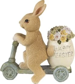 Clayre & Eef Beeld Konijn 11 Cm Bruin Groen Kunststof Happy Easter Woonaccessoires Paashaas Pasen