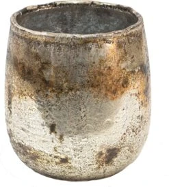 Clayre & Eef Theelichthouder Ø 10x11 Cm Goudkleurig Glas Rond Waxinelichthouder Windlichthouder