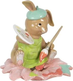 Clayre & Eef Beeld Konijn 15x15x15 Cm Bruin Groen Kunststof Woonaccessoires Pasen Paashaas -Clayre & Eef 1082x1200