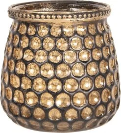 Clayre & Eef Theelichthouder Ø 9x9 Cm Goudkleurig Glas Metaal Waxinelichthouder Windlichthouder