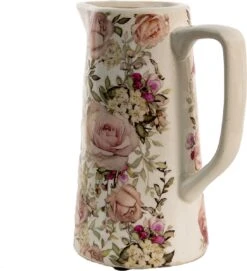 Clayre & Eef Decoratieve Schenkkan 750 Ml Roze Keramiek Bloemen Waterkan Kan -Clayre & Eef 1092x1200
