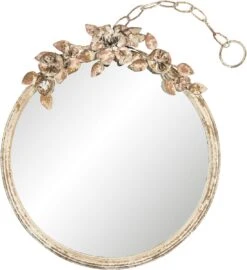 Clayre & Eef Wandspiegel 38*5*44 Cm Goudkleurig Ijzer Glas Hout Rond Grote Spiegel Muur Spiegel Wand Spiegel