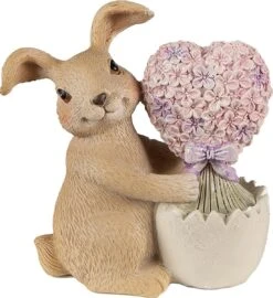Clayre & Eef Beeld Konijn 12 Cm Bruin Roze Kunststof Woonaccessoires Paashaas Pasen