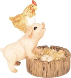 Clayre & Eef Beeld Varken 8*5*8 Cm Bruin Beige Kunststof Woonaccessoires Beeld Decoratie Decoratieve Accessoires