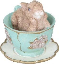 Clayre & Eef Beeld Konijn 8x7x7 Cm Groen Polyresin Woonaccessoires Beeld Decoratie Paashaas