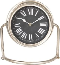 Clayre & Eef Tafelklok 30x13x28 Cm Zilverkleurig Hout Metaal Rond Tafelklokken Binnen Staand Klokje Tafelklokje -Clayre & Eef 1105x1200 2