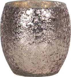 Clayre & Eef Theelichthouder Ø 11*10 Cm Paars Glas Rond Waxinelichthouder Windlichthouder