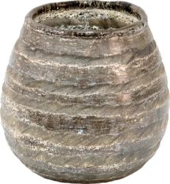 Clayre & Eef Theelichthouder Ø 10x10 Cm Grijs Glas Rond Waxinelichthouder Windlichthouder