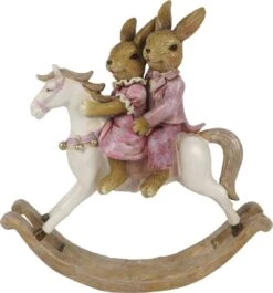 Clayre & Eef Beeld Konijn 14 Cm Roze Wit Kunststof Woonaccessoires Pasen Paashaas