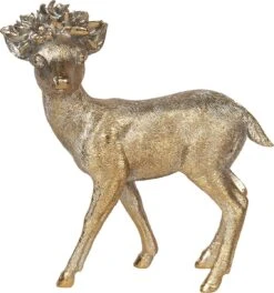 Clayre & Eef Beeld Hert 18x8x19 Cm Goudkleurig Kunststof Woonaccessoires Beeld Decoratie Decoratieve Accessoires