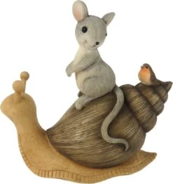 Clayre & Eef Beeld Slak 13x6x13 Cm Bruin Grijs Kunststof Dieren Woonaccessoires Beeld Decoratie Decoratieve Accessoires