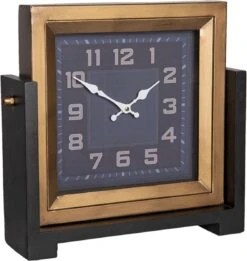 Clayre & Eef Staande Klok 34x34 Cm Zwart Goudkleurig Hout Metaal Vierkant Klok Op Voet Staande Klok Woonkamer -Clayre & Eef 1137x1200 1