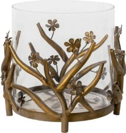 Clayre & Eef Windlicht Ø 33x28 Cm Goudkleurig Metaal Glas Rond Kaarsenhouder Sfeerverlichting