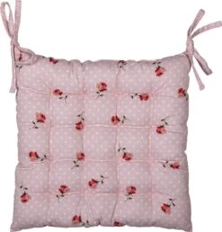 Clayre & Eef Stoelkussen Foam 40x40x4 Cm Roze Katoen Vierkant Bloemen Zitkussen Tuinkussen Tuinstoelkussen