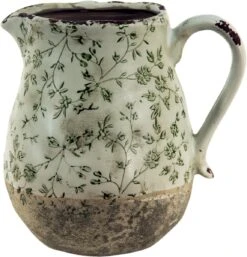 Clayre & Eef Decoratieve Schenkkan 2300 Ml Groen Wit Keramiek Bladeren Waterkan Kan -Clayre & Eef 1152x1200
