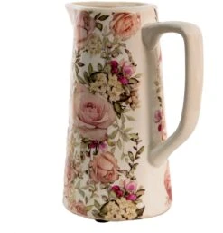 Clayre & Eef Decoratieve Schenkkan 750 Ml Roze Keramiek Bloemen Waterkan Kan -Clayre & Eef 1155x1200